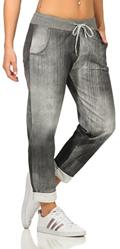 Sockenhimmel Freizeithose leichte Sommerhose für Damen angenehme Sweathose in Jeans Optik (44-46, Schwarz)