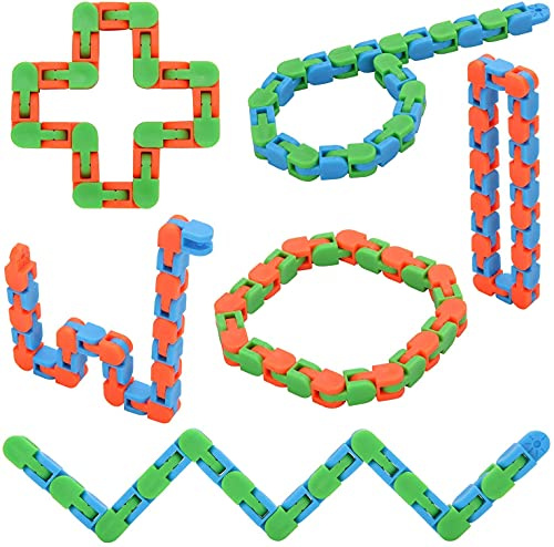 Yeefunjoy Paquete de 6 24 Enlaces Wacky Tracks Snap and Click Fidget Toys, Finger Sensory Toys, Snake Puzzles para aliviar el estrés, Rellenos de Bolsas de Fiesta, Regalos de Fiesta, Color Aleatorio