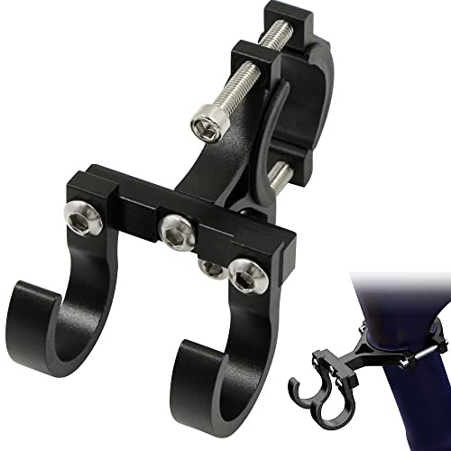 Gancho Delantero Patinete Eléctrico Titular - Cabeza Doble Accesorios de Montaje Hecho Aleación Aluminio para Bolsas Scooter Bicicleta Eléctrica Bicicleta Adecuado para Diámetros de 2,1 a 3,1CM,Negro