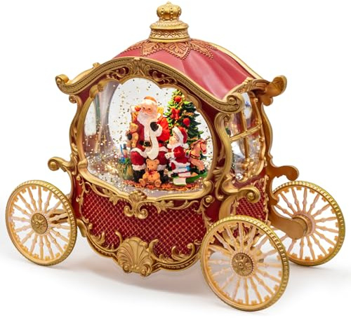 Christmas Snow Globes,Christmas Carriage Snow Globe with 8 Music & Timer, Battery Or USB Cable Powered Operated Glittering for Christmas Table Centerpiece Decoration.Gift- Santa,Christmas Tree