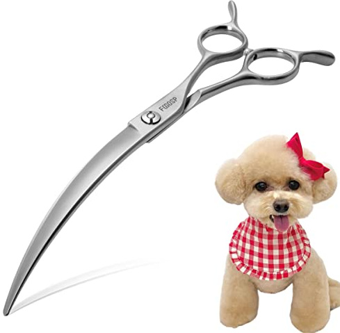 FOGOSP Professional 45°Curved Grooming Scissors for Dogs 7.5 in Big Arc Curved Shears for Professional Groomer Japan VG10 High-carbon Steel Right Hand Matte