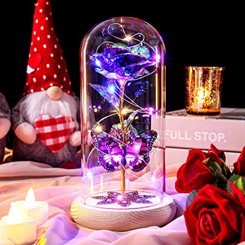 Beferr Christmas Rose Gifts for Women Galaxy Colorful Rose Birthday Gifts for Women Crystal Rainbow Flower Gifts for Her Mum Wife Light Up Flower In Glass Dome Christmas Thanksgiving Anniversary