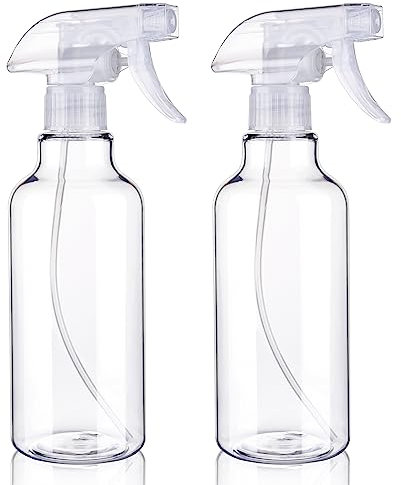 Plastic Spray Bottles Empty Spray Bottle 16.9oz/500ml 2 Pack Heavy Duty Spraying Bottles Mist/Stream Water Bottle for Cleaning Solutions, Essential Oils, Hair, Cooking (Clear)