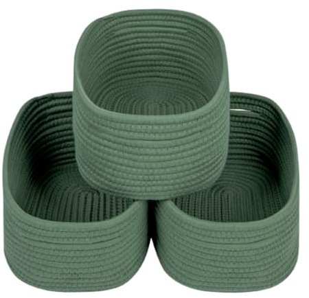 CubesLand Cesta de almacenamiento pequeña para estantes, cesta verde de cuerda tejida para organizar, duradera y agradable al tacto, organizador de armario, organizador de almacenamiento de juguetes