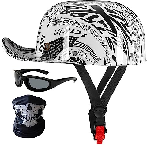 Halbschalenhelm Motorradhelm ECE-Zulassung Baseball Cap Mit Fahrradbrille Fahrradvisier Cruiser Chopper Scooter Helm Herren Retro Motorrad Halbhelm MäNner Frauen Mofa Helm 57-62cm