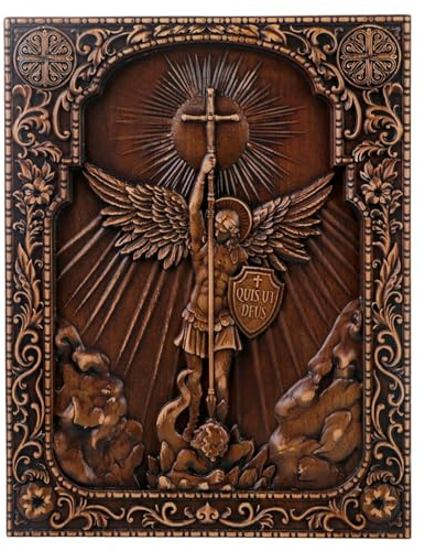 QIADGE Archangel Michael in the Cross Wall Hanging Wooden Carved Home Decor Plaque Personalized Crafts Christian Gift Idea (10 * 8 in)