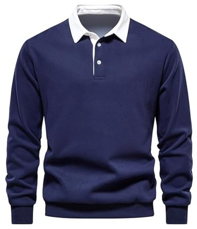 Btmpmcs Herren Sweatshirt Poloshirt Leichtes Langarmshirt Atmungsaktiv Casual Baumwolle T-Shirts Autumn Winter Klassisch Fit Mode T Hemden Rugby Hemden mit 3-Knopfleiste