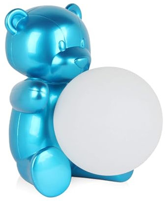 ADM - 'Bärchen' - Nachttischlampe mit Skulptur Pop Art aus Harz Metalleffekt - Hellblau - H26 cm