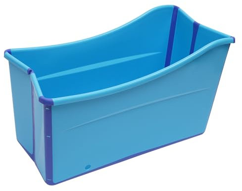 Sichensh Vikbart badkar mobilbadkar för vuxna 98 x 50 x 56 cm rektangel, bärbart, hopfällbart badkar med dräneringsrör, fällbart badkar för det lilla badrummet | EU-stav (blå)