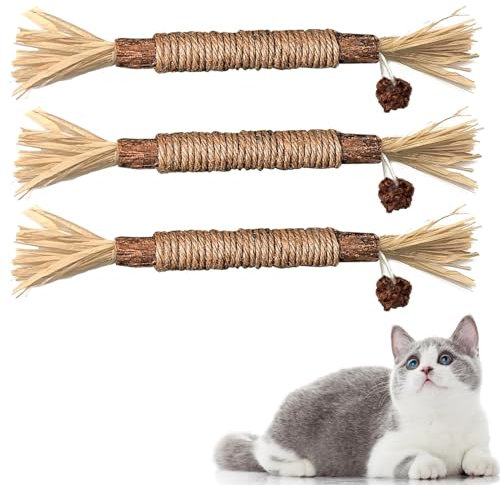Redreo Katzenminze Sticks, 3 Stück Katzen Kauhölzer Sticks für Katzen Zahnpflege & Gegen Mundgeruch Natürlich Sicher Katzensticks Kausticks