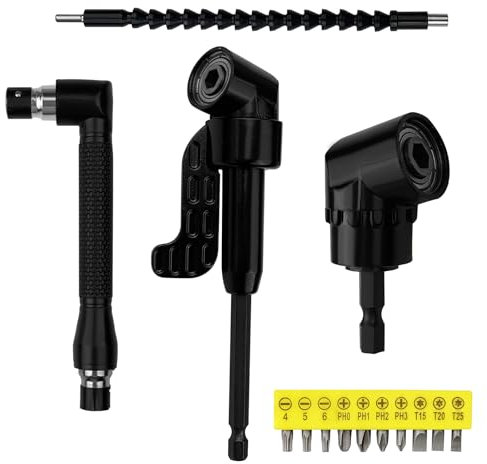 Dunkwckore 14 Pièces Renvoi D'Angle Visseuse Kit, Rallonge Visseuse, Renvoi D'Angle Perceuse, 105° Tournevis Flexible, 1/4 Embout, Extension de Foret Flexible pour Perceuse ou Tournevis Adaptat