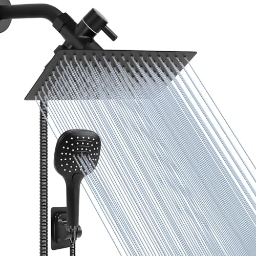 NearMoon Shower Head with Hose, High Pressure Stainless Steel Rain Shower and 3 Settings Handheld Spray Combo with Push Button Flow Control (12 Inch, Matte Black)