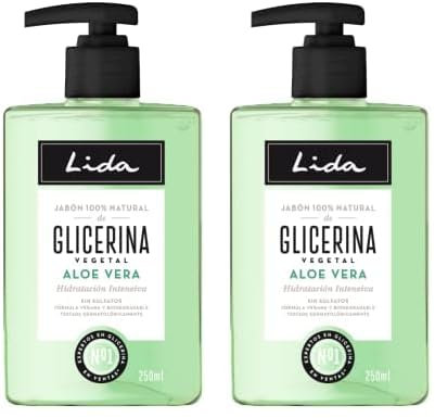 Lida - Jabón Líquido de Manos 100% Natural de Glicerina y Aloe Vera | Gel de Manos | Limpia e Hidrata en Profundidad todo Tipo de Pieles | Elaboración Tradicional - 250 ml (Paquete de 2)
