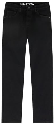 Nautica Boys' Classic Fit Straight Leg Denim Jeans, 5-Pocket Style, Zipper Fly & Button Closure, Black, 14