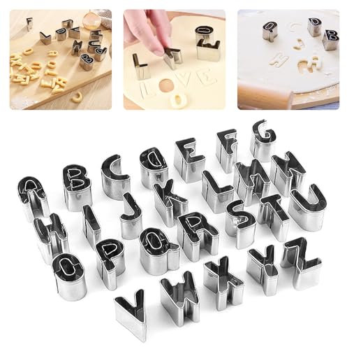 Cookie Biscuit Polymer Clay Fruit Cutters Cutter Stamp Molds for DIY Baking, 26 Letter Shapes Stainless Steel