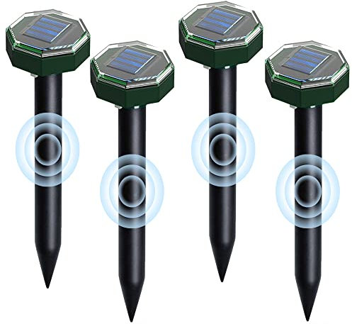 Répulsif Taupe Ultrason Solaire, 4 Pièces Répulsif Serpent Ultrason, IP65 Étanche Répulsif Solaire de Taupe, Répulsif pour Anti Taupe Gopher, Serpent, pour la Lutte antiparasitaire de Jardin Pelouse