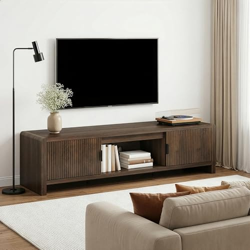 [en.casa] Mobile TV con 2 Ante e Vano Centrale Aperto Tavolino Porta TV con Foro Passacavi Stand Multimediale per Soggiorno Salotto 150x40x40 cm Effetto Noce