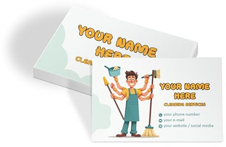 lepni.me Custom Business Cards for Cleaning Services with Name, Phone, Email Personalized Gloss Mat Front/Back Side Business Cards with Man in Beige Design for Hygienist, Cleaner, Simple Laminated