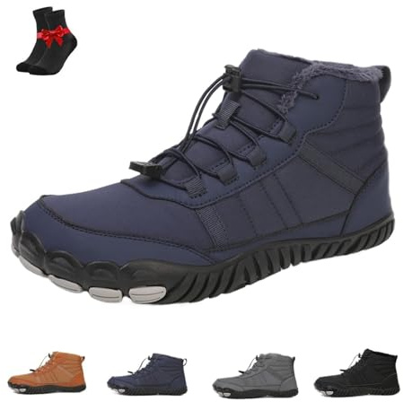 ZDOUXUAN Chaussures minimalistes d'hiver doublées en Fourrure for Hommes, Bout Large, Style Trail, randonnée, Chaussures de Trekking, Baskets à Enfiler(Dark Blue,44 EU)