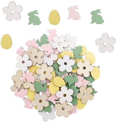 Rainway 70 coriandoli in legno di Pasqua, decorazioni pasquali con nastro adesivo, accessori fai da te in trucioli di legno colorati, decorazioni pasquali conigli, uovo di legno