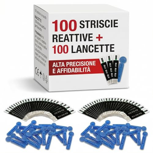 Medicinadellavoro.com 100 Strisce Reattive e 100 Lancette x Misuratore Glicemia Glucometro (100 Strisce + 100 Lancette)