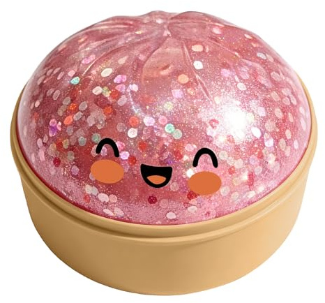 Giant Dumpling Squishy - 4 Inch Jumbo Mystery Stress Relief Ball with Rainbow Bun, Novelty Steamer Cage Packaging, Anxiety Decompression Fidget for Adults (Pink Glitter)