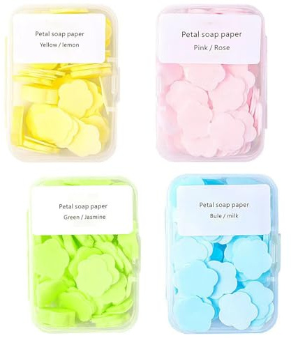 Hojas de Jabón Solubles Desechables Lote 400 unidades aromas mixtos formato mini portátil lámina fina ligera y compacta, ideal para limpieza manos en viaje, camping, senderismo y actividades al