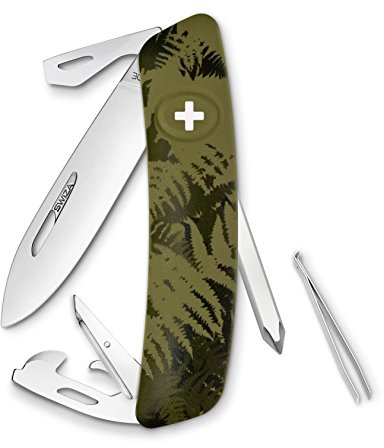 Swiza Suisse Canif D04 Camo Fougère Kaki, antidérapante, 11 Caractéristiques