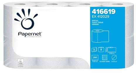 Papernet® Toilettenpapier SPECIAL, 2lagig, auf Rolle, 250 Blatt, 9,6 x 11 cm, weiß (64 Rollen), Sie erhalten 1 Karton á 64 Rollen