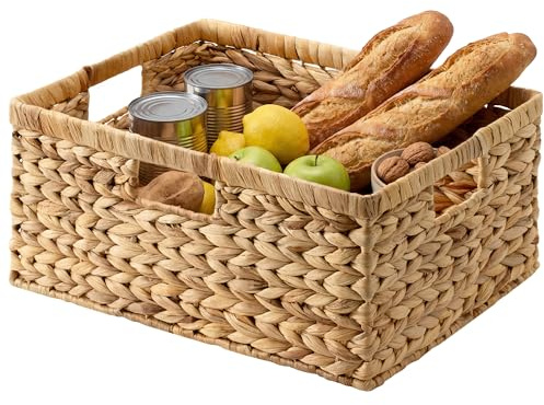 StorageWorks Extra Large Wicker Baskets for Organizing, Water Hyacinth Storage Basket with Built-in Handles, 1 Pack