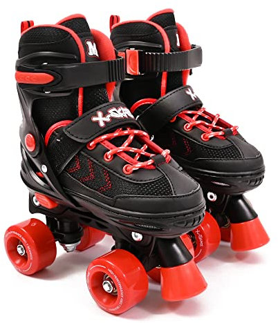 M.Y X-Skate Justerbara röda fyra rullskridskor med inbyggda justerare, rullstövlar för barn för pojkar och flickor – liten