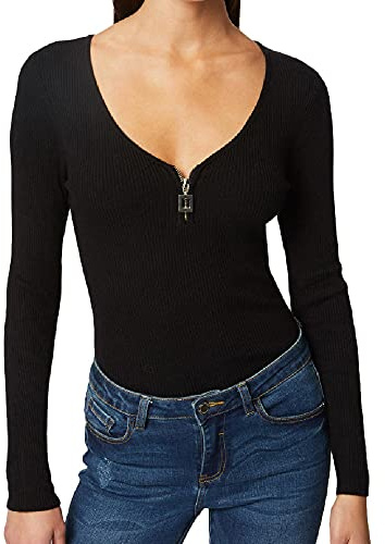 Morgan Pull Manches Longues avec détail zippé Noir XL