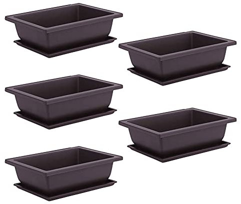 Liummrcy Bonsai Pot, Square Plastic Plant Pots with Trays, 10pcs, Brown, 16 x 12 x 6 cm, Indoor/Outdoor