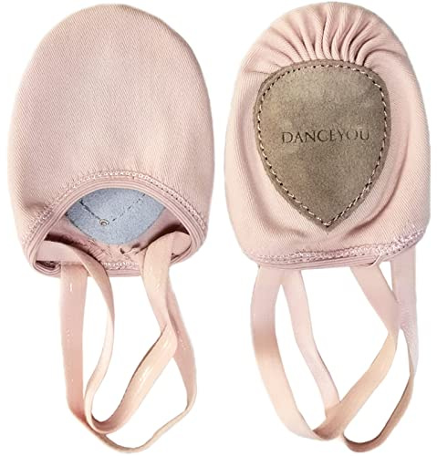 DANCEYOU Punteras Gimnasia Ritmica Medias Zapatillas Ballet Lienzo Suela de Cuero Zapatos de Gimnasia Rítmica Danza Moderna Rosa XS