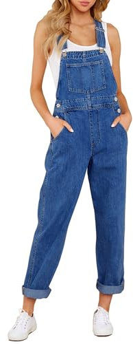 Roskiky Lässige Stretch Denim Latzhose für Damen, Jeans Overalls mit Taschen Cody Blue M