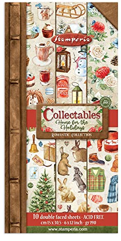 Stamperia - Collectables 10 Sheets for Scrapbooks, Albums and Bullet Journals, Home for the Holidays, Acid Free, Double-Sided, Perfect for Crafts and Gifting (All You Need for Christmas) (30.5 x 15cm)