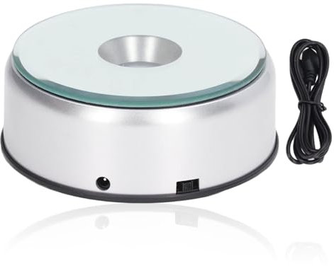 Cyrank Rotating Stand for Display, LED Light Pedestal Base with Colored Lights Round Stand Cup Turner Display Illuminated Holder for Crystals Glass Art