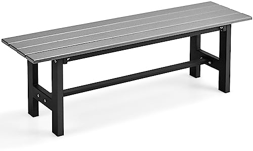 COSTWAY 2-Seater Garden Bench, All-Weather HDPE Patio Loveseat Park Bench, Metal Frame Outdoor Dining Bench Chair Leisure Porch Seating for Balcony Lawn Yard, 300kg Load Capacity (Grey)