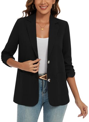 Cotton Linen Blazer Jacket for Women 3/4 Ruched Sleeve Summer Daily Blazers | Cotton Linen Blazer Jackets for Women 3/4 Ruched Sleeve Blazers Summer 2 Button with Pocket Outerwear Notched Lapel
