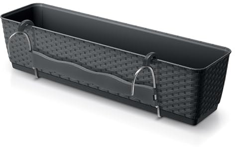 Spetebo Jardinera para balcón con soporte y sistema de riego, 60 x 15 cm, barandilla de plástico en antracita, maceta para colgar con suelo de riego