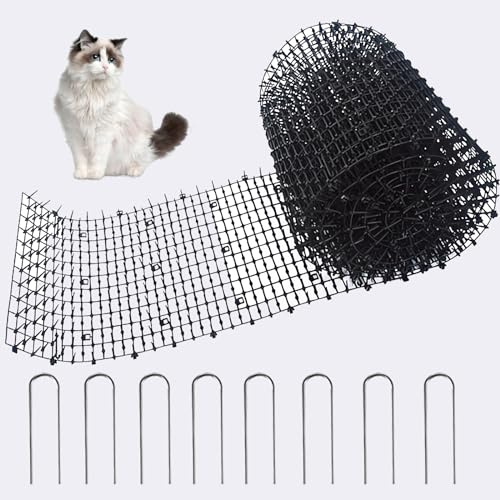 Tapis Anti Chat, 400x30CM Tapis Anti-Chat avec Pointes, Empêcher Les Animaux de S'approcher avec 8 Piquets en Métal, Tapis Répulsif avec Epine Grille Pic Tapis Exterieur pour Jardin,Clôtures,Plantes