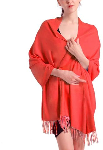 vimate Pashmina Schals für Frauen-Winter Soft Orange Rot Pashmina Schals und Wraps für alle Jahreszeiten(DE-Orange Rot)