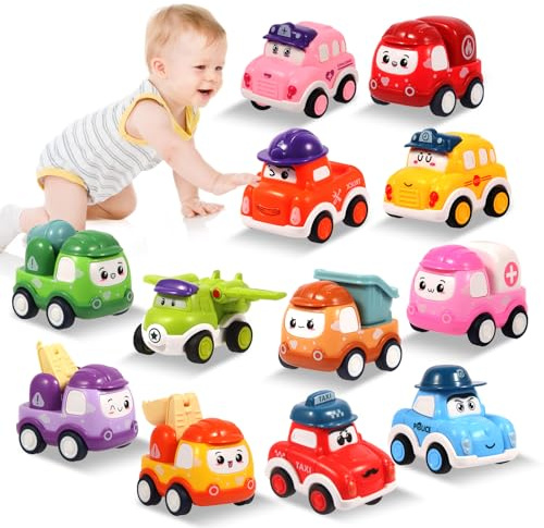 TGXLAK 12 Pcs Pull Back Cars Set Toys for 1 2 3 Year Toddlers, Construction Vehicle Racing Car Set, Baby Toys for 1-3 Year Old Boy, Small Cars for Kids,1st Birthday Gift for 1 2 Year Old Boys