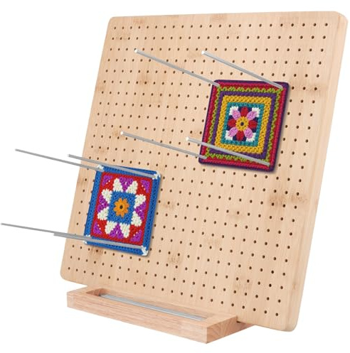 MAHIONG Planche de blocage au crochet de 33 cm, planche de blocage carrée en bois avec 15 épingles en acier inoxydable pour projets de tricot et de crochet