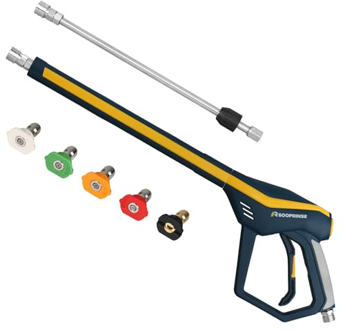 Sooprinse High Pressure Washer Gun with Replacement Wand Extension, Power Washer Gun, M22-14 Fitting, 5 Nozzle Tips, 42 Inch, 4000 PSI