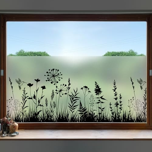 dktie Film de protection pour fenêtre - Opaque - En verre dépoli - Motif botanique - Statique - Anti-UV - Pas de colle - Convient pour le salon, la chambre à coucher - 44,5 x 200 cm