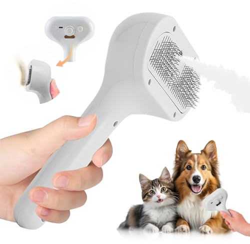 Brosse Vapeur Chat Chien, 3 en 1 Peigne de Massage en Spray pour Chats, Vapeur Chat Poil Long ou Court, Brosse Multifonction pour Animaux de Compagnie, pour Massages et Soins, Rechargeable
