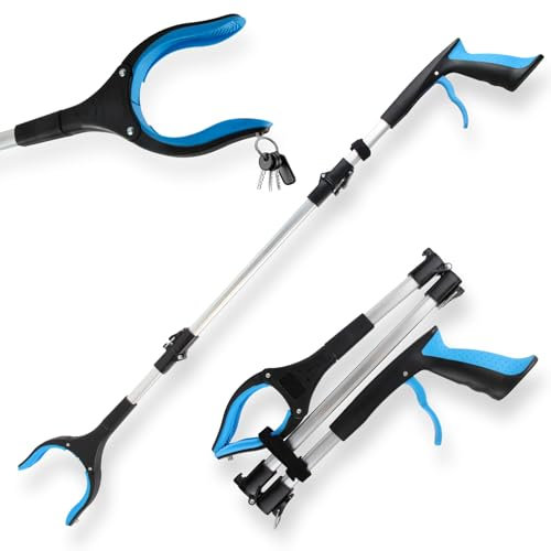 LINKINNO Outils de Ramassage, 91cm Pince telescopique Objet en Aluminium avec Tête Rotative 360° Poignée Ergonomique et Embouts Magnétiques pour la Collecte des Déchets (Bleu)