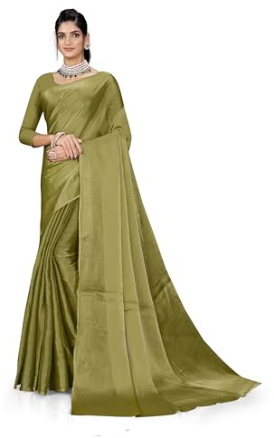 ETHNICMODE indien Sari For femme Plain Zari Chiffon Light Weight Party Wear Mehendi Saree With Unstitched Blouse Piece-1251