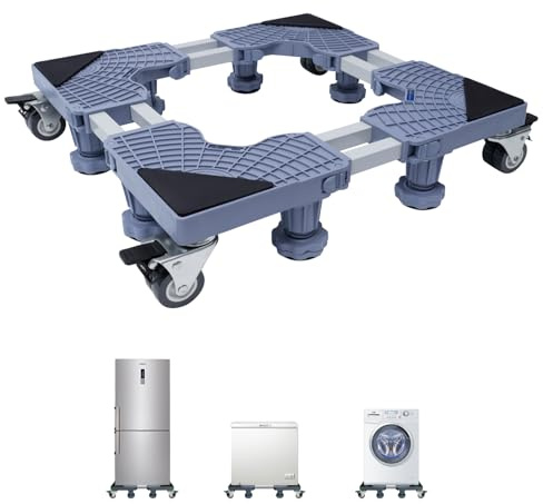 JOOHAUS Support Machine à Laver avec 8 pieds robustes et 4 roulettes, Socle Lourd pour lave-linge Réglable de 44,5-67cm, Support pour lave-linge, sèche-linge, réfrigérateurs, Capacité 200KG